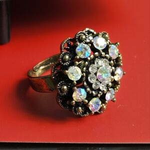 Aurora Borealis rhinestones rings size 8 adjustable